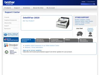 IntelliFax-2820 driver download page on the Brother International site