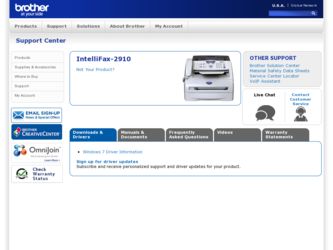 IntelliFax-2910 driver download page on the Brother International site