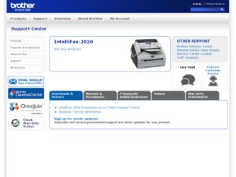 IntelliFax-2920 driver download page on the Brother International site