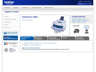 IntelliFax3800 driver download page on the Brother International site