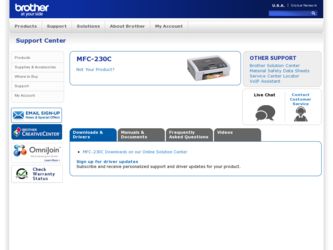 MFC 230C driver download page on the Brother International site
