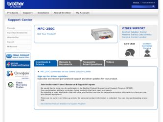 MFC 250C driver download page on the Brother International site