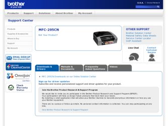 MFC 295CN driver download page on the Brother International site