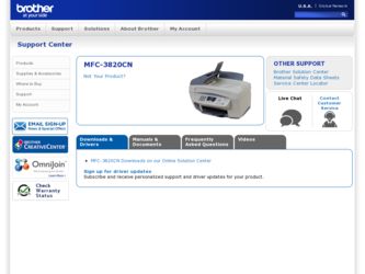 MFC 3820CN driver download page on the Brother International site