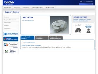 MFC 4350 driver download page on the Brother International site