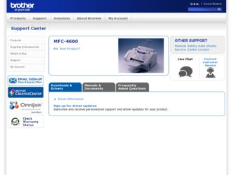 MFC 4600 driver download page on the Brother International site