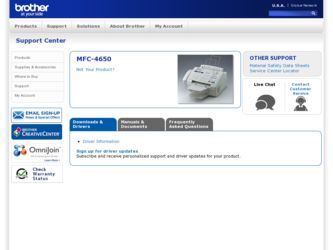 MFC 4650 driver download page on the Brother International site