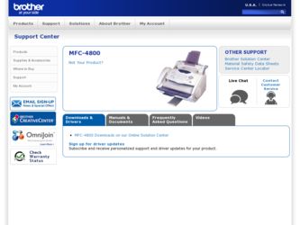 MFC-4800 driver download page on the Brother International site