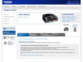 MFC 495CW driver download page on the Brother International site