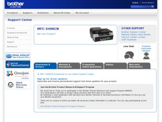 MFC 5490CN driver download page on the Brother International site