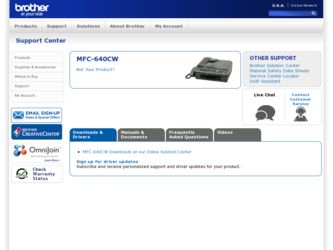 MFC 640CW driver download page on the Brother International site