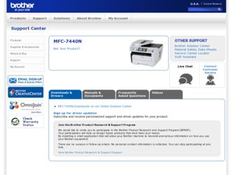 MFC 7440N driver download page on the Brother International site