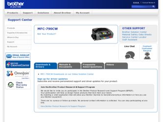 MFC-790CW driver download page on the Brother International site