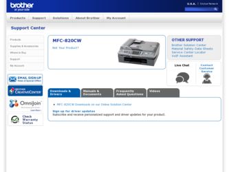 MFC-820CW driver download page on the Brother International site