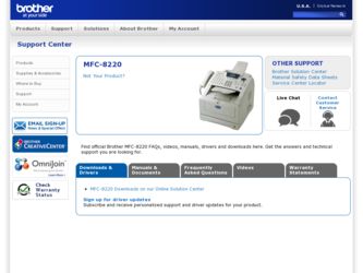 MFC-8220 driver download page on the Brother International site
