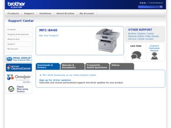MFC 8440 driver download page on the Brother International site