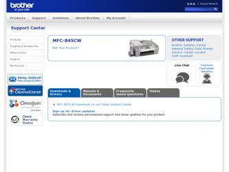 MFC 845CW driver download page on the Brother International site