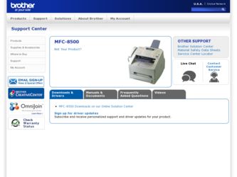 MFC 8500 driver download page on the Brother International site