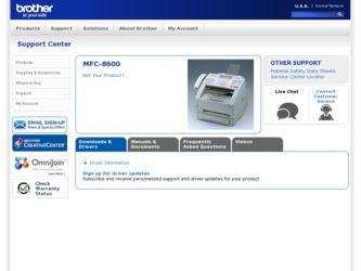 MFC 8600 driver download page on the Brother International site