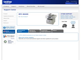 MFC 8640D driver download page on the Brother International site
