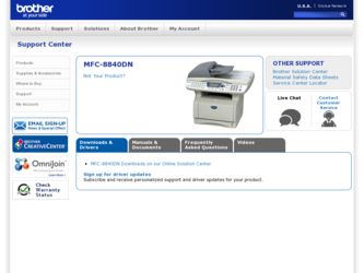 MFC-8840DN driver download page on the Brother International site