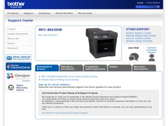 MFC-8910DW driver download page on the Brother International site