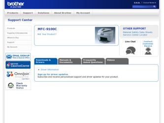 MFC-9100C driver download page on the Brother International site