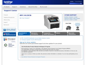 MFC-9125CN driver download page on the Brother International site