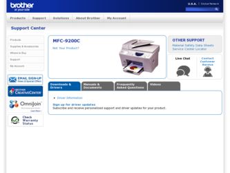 MFC-9200C driver download page on the Brother International site