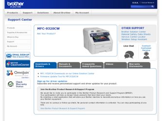 MFC-9320CW driver download page on the Brother International site