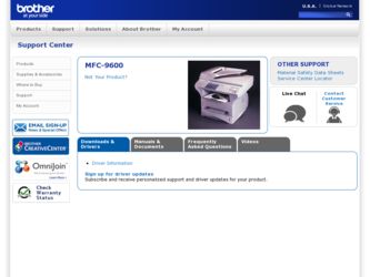 MFC 9600 driver download page on the Brother International site