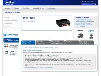 MFC-J270w driver download page on the Brother International site