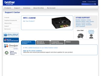 MFC-J280W driver download page on the Brother International site