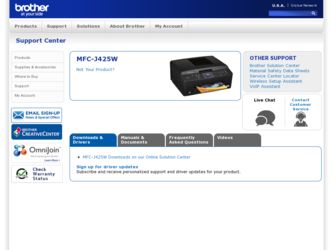 MFC-J425W driver download page on the Brother International site