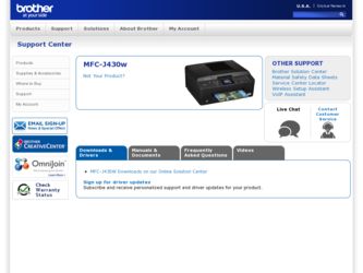 MFC-J430w driver download page on the Brother International site