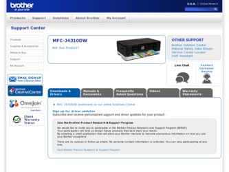 MFC-J4310DW driver download page on the Brother International site