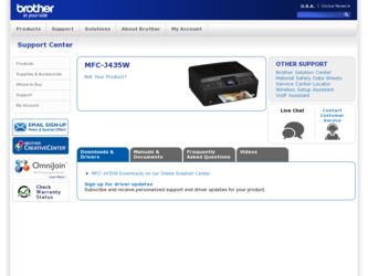 MFC-J435W driver download page on the Brother International site