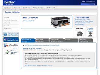 MFC-J4410DW driver download page on the Brother International site