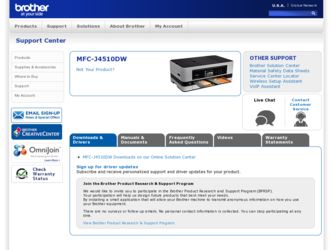 MFC-J4510DW driver download page on the Brother International site