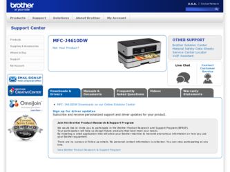 MFC-J4610DW driver download page on the Brother International site
