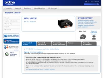MFC-J615W driver download page on the Brother International site