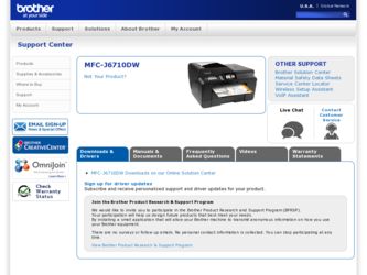 MFC-J6710DW driver download page on the Brother International site