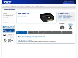 MFC-J835DW driver download page on the Brother International site