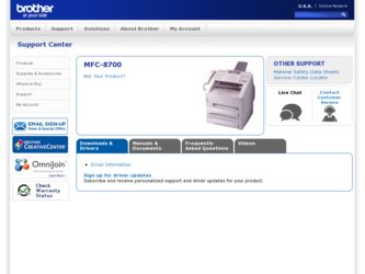 MFC8700 driver download page on the Brother International site