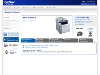 MFC9440CN driver download page on the Brother International site