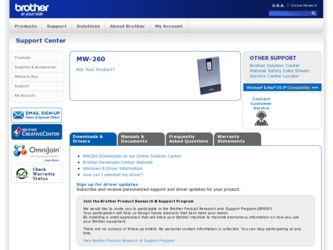 MW-260 driver download page on the Brother International site