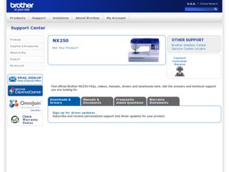 NX-250 driver download page on the Brother International site