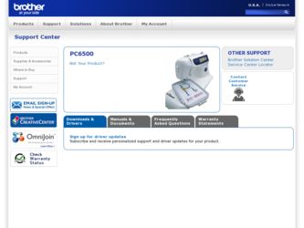PC-6500 driver download page on the Brother International site