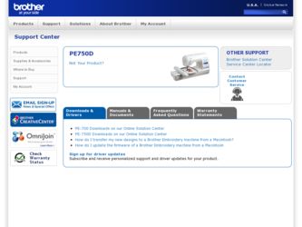 PE-750D driver download page on the Brother International site