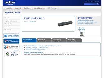 PJ622 PocketJet 6 driver download page on the Brother International site